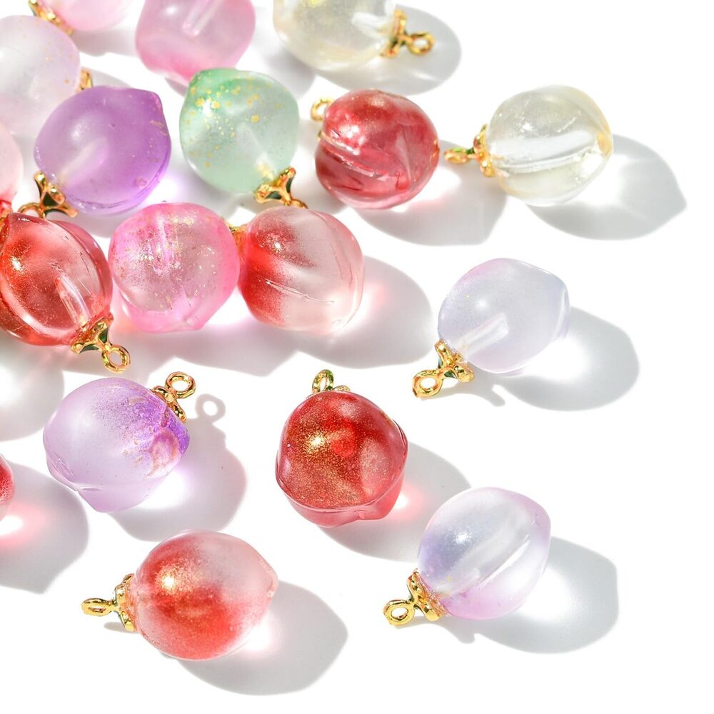 2952 20pcs Random Lamprowk Peach Charms 3D Glass Fruit Charms Glitter